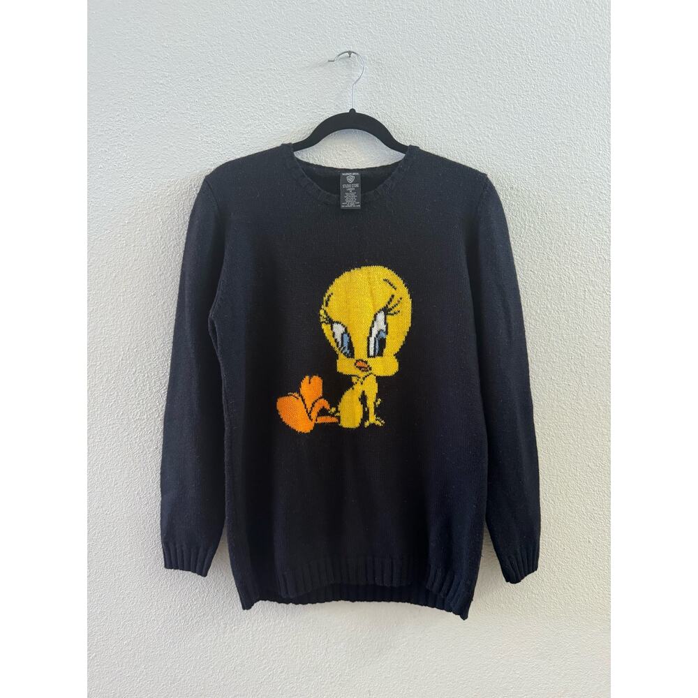Warner Bros. Tweety Bird Black Wool Blend Sweater Vintage Womens M